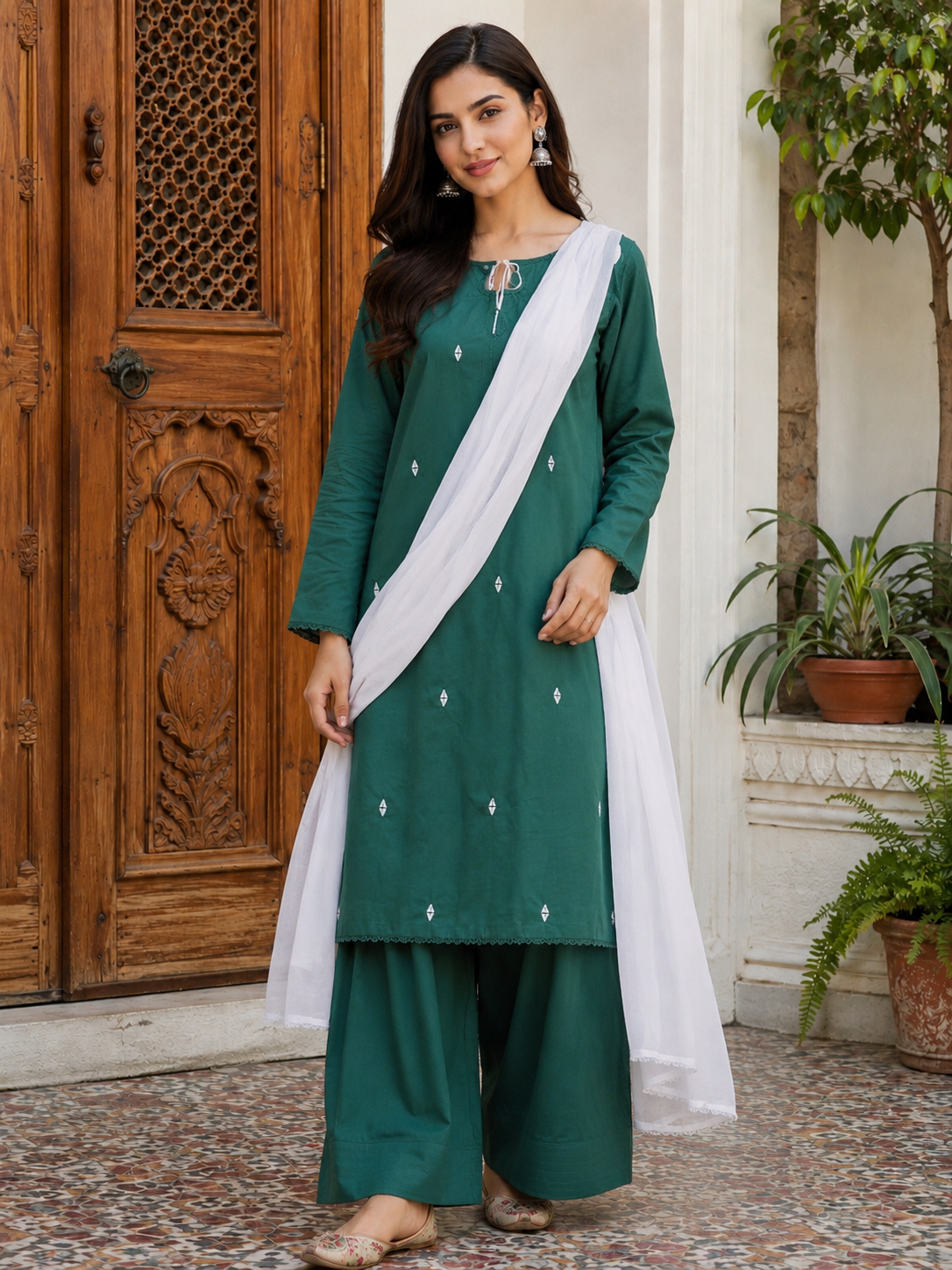 Saniar Azadi Special Green & White 3 Piece