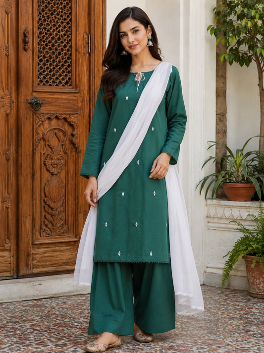 Saniar Azadi Special Green & White 3 Piece